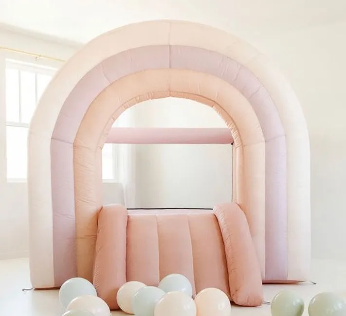 Pastel Rainbow Bounce House Inflatable Toddler Amusement Park White ...