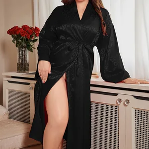 Casual Home Wear Pajamas Sexy Silk Nightgown Leopard Print Spring Summer Thin Cardigan Elastic Waist Breathable