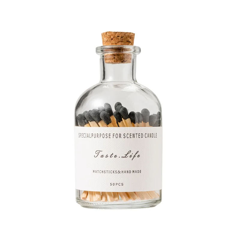 50- Piece Set 6.5cm Long Candle Matches with Colorful Match Tips Black
