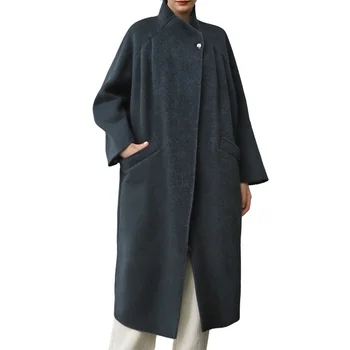 Boying Winter New High-grade Color Matching Double-sided Wool Overcoat Long Loose Women's Coat