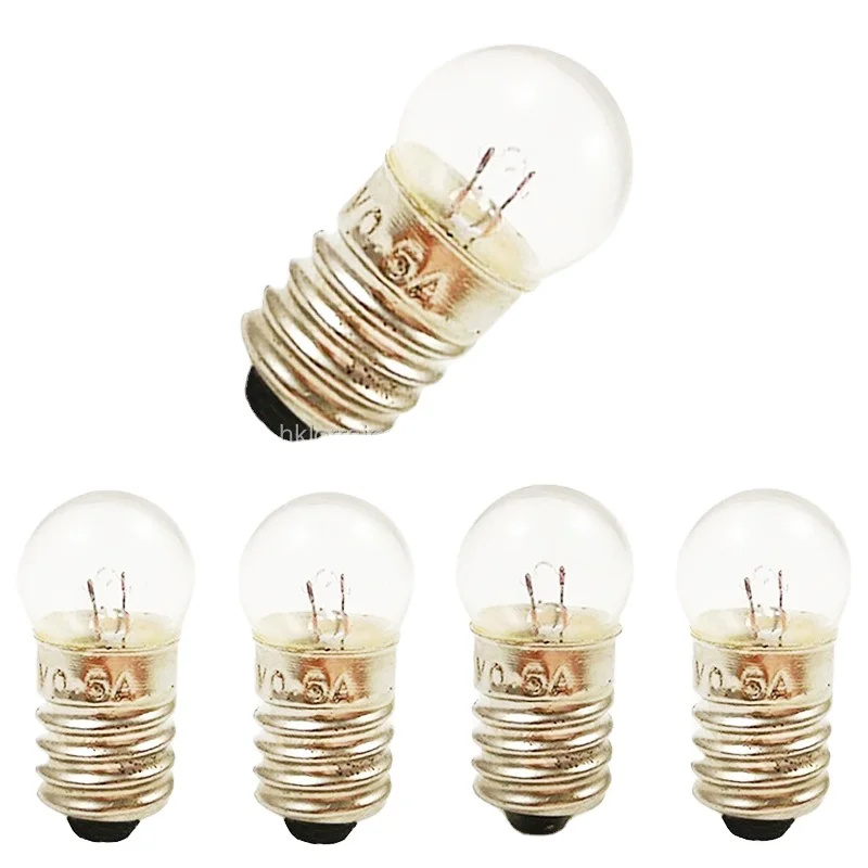 6.3V Pack of 10 E10 Miniature Screw Base Light Bulbs 0.5A 6 Volt Miniature 