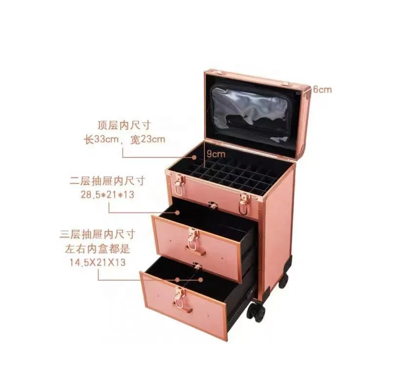 Professional Makeup Case Large Capacity Rolling Wheels Travel Suitcase Cosmetic Case on Beauty Nail Tattoo Manicure Trolley Box