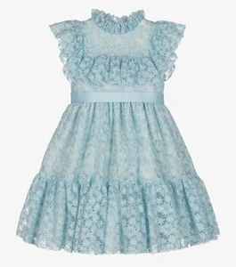 Floral Lace Dress Baby Girls Toddler Children Kids 2-16 Years O-Neck Casual Style Bow Decoration Wedding Parties Summer 6 Years