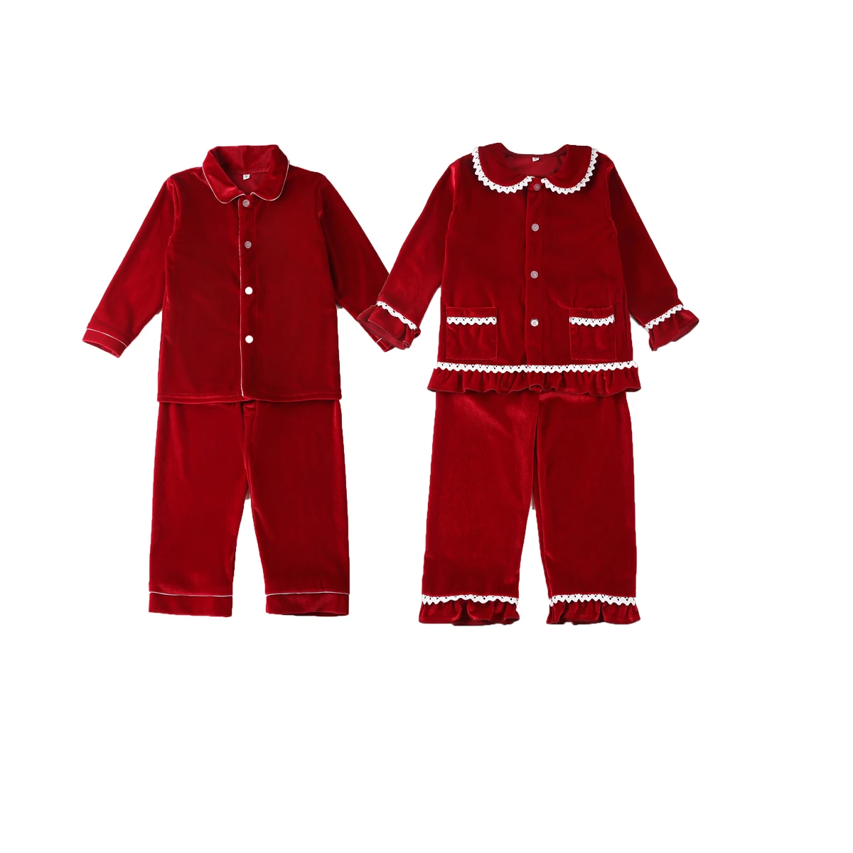Лидер продаж; Популярные детские бархатные хлопковые пижамы с длинными рукавами для девочек; Рождественские красные пижамные комплекты