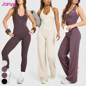 Janya Automated Cutting Breathable Sports Clothes 2 Piece Set Halter Neck Yoga Tank Top Suit Gym Fitness Workout Sets for Women