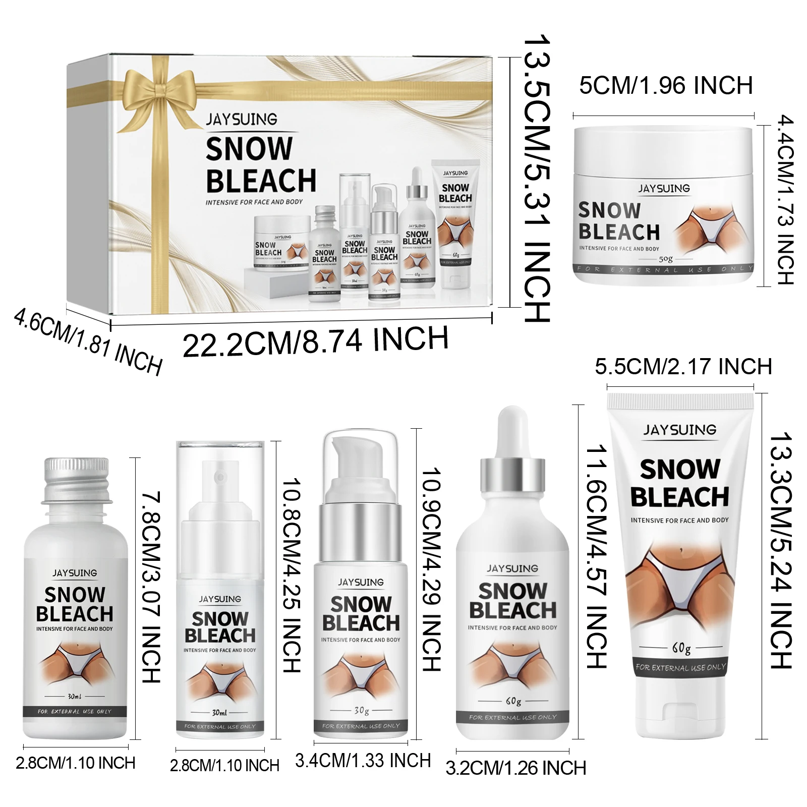 Jaysuing Snow Bleach Gift Set Moisturizing Niacinamide Face&Body Whitening Cream Underarm Knee Elbow Buttock Bleaching Lotion
