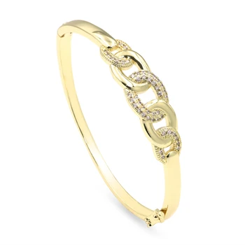 Wholesale 14K Gold Plated Cubic Zirconia Fashion Bracelet for Women Middle Eastern Style Copper Cuff