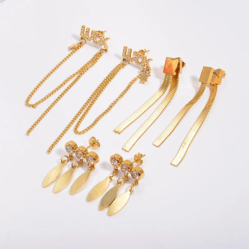 Stainless Steel Long Drop Luck Leaf High Quality Piercing Square Dainty