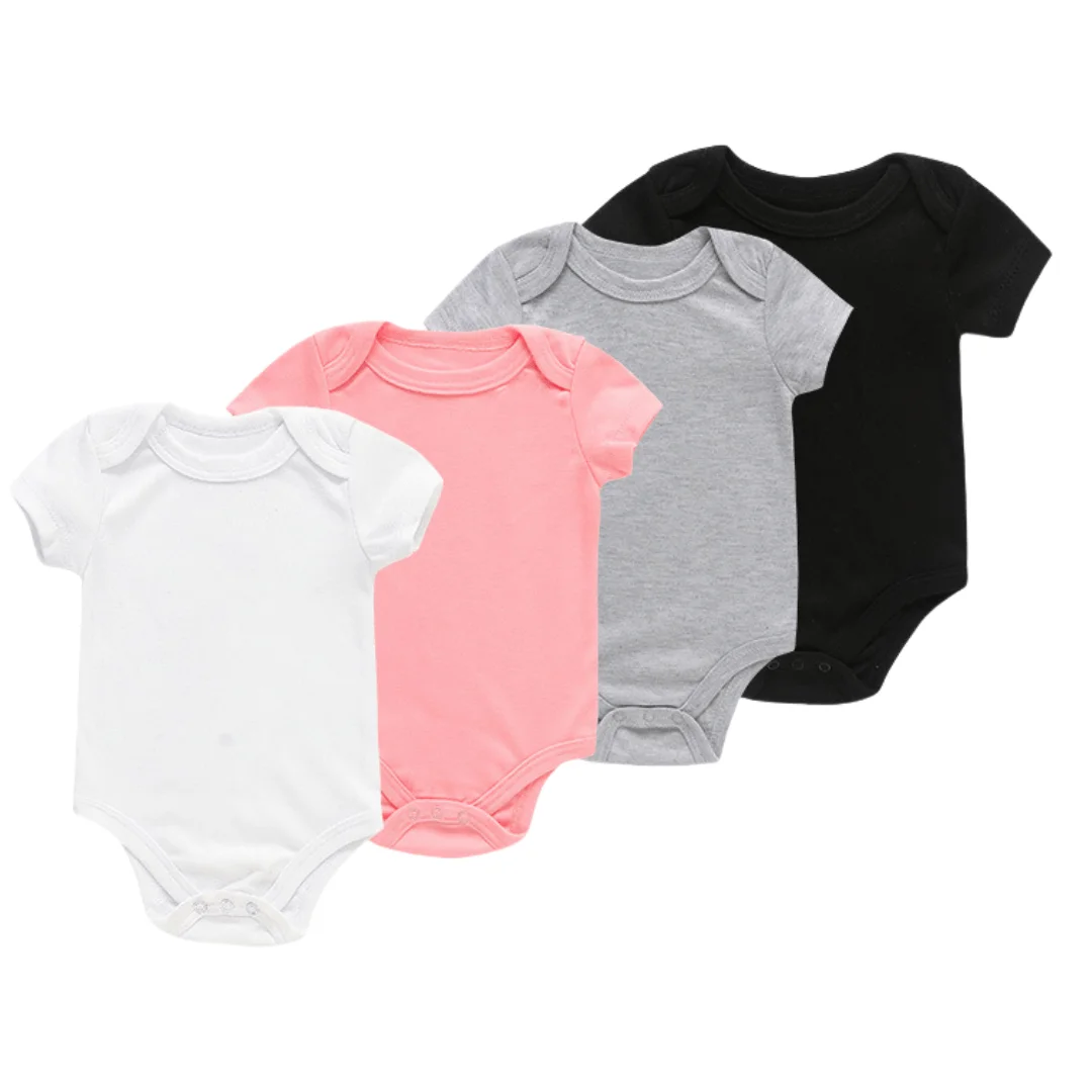 Wholesale Short-Sleeved 100% Polyester Pajamas Summer Short Sleeve Unisex  Knitted Rompers Support Plain Newborn Baby Solid