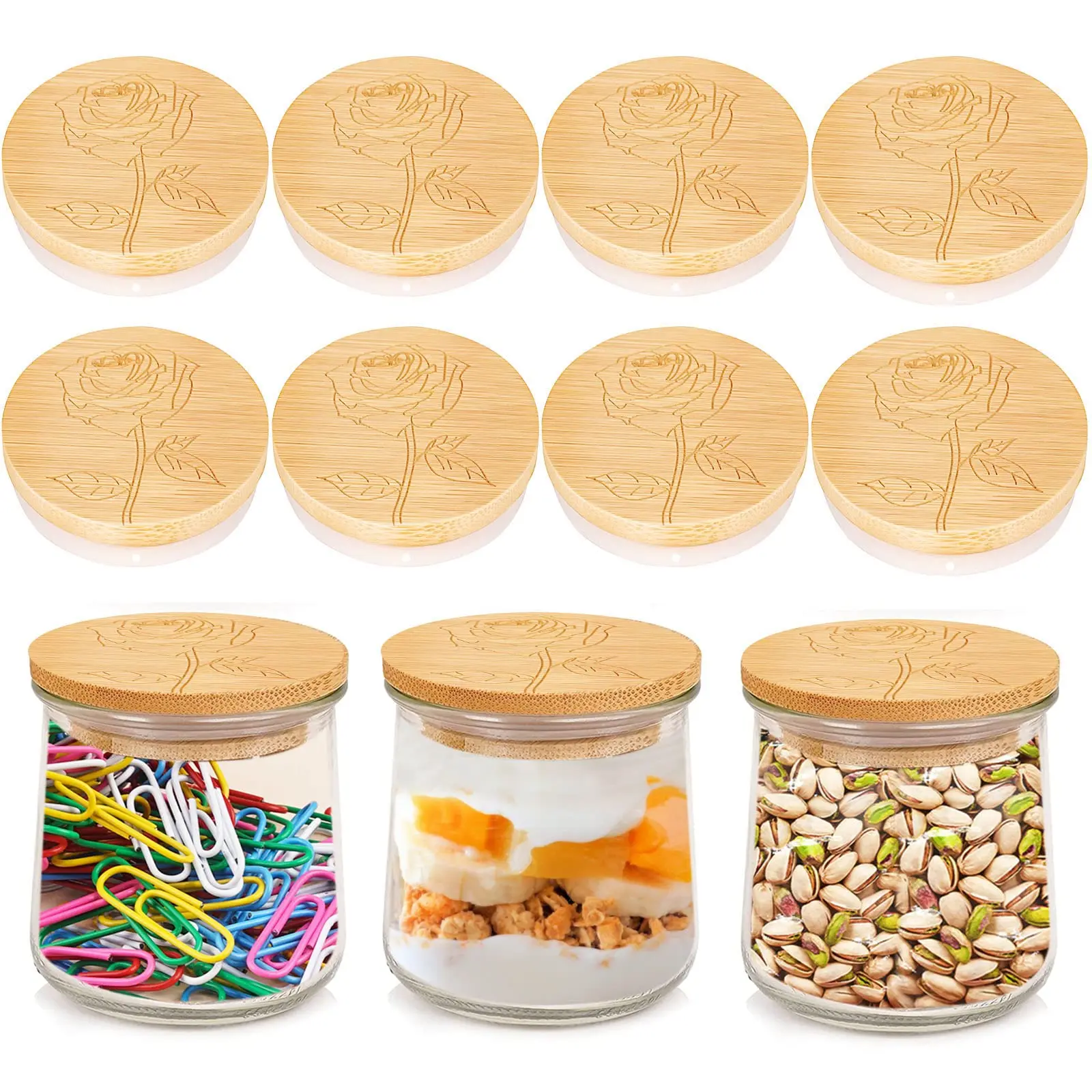 Wholesale Round Kitchen Food Storage Yogurt Glass Jar Natural Bamboo