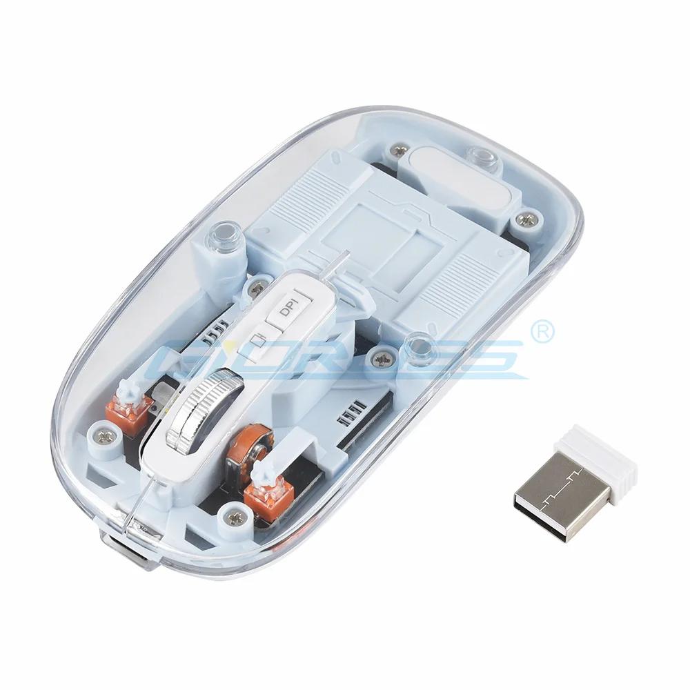 Smooth Surface Abs Material Silent Button Clear Mouse Rechargeable Bluetooth Transparent Wireless Mouse With Led Lights