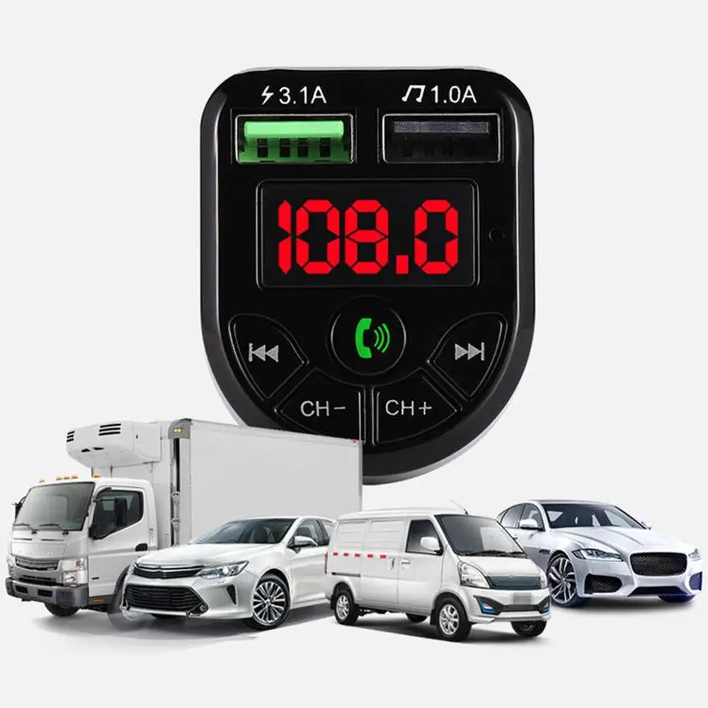 Беспроводной автомобильный комплект гарнитуры с ЖК-дисплеем и FM-передатчиком, автомобильное зарядное устройство с двумя USB-портами, 2,1 А, MP3, музыка, TF-карта, U-диск, AUX-плеер