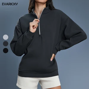 Evaricky High Quality Printed Autumn Casual Loose Thickened Stand Collar Long Sleeve Half Zipper Pullover Fleece Sweatshirt