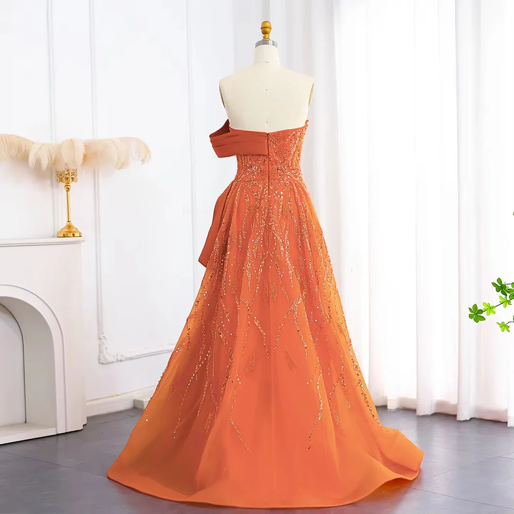 Elegant Rust Orange Evening Dress - Luxury Arabic Beaded Gown