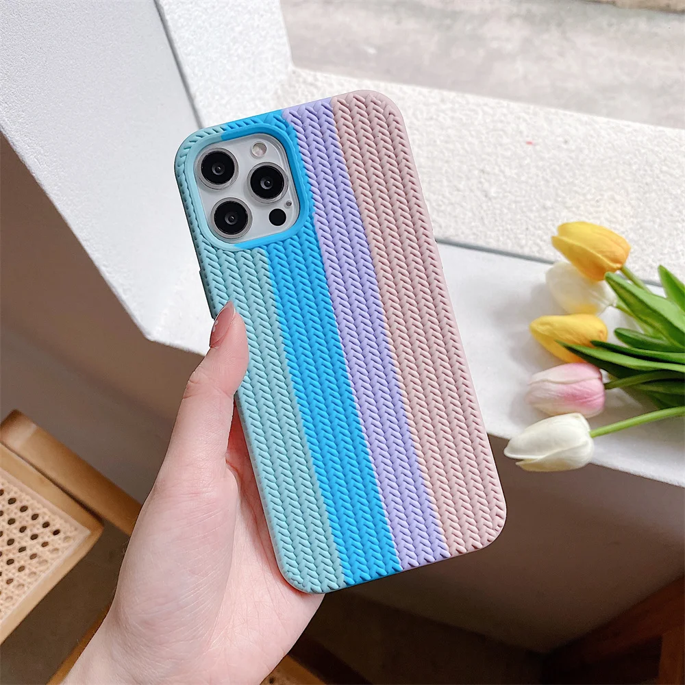 Rainbow Soft Silicone Designer Phone Case For Iphone 11 12 13 Pro Max Silicone Mobile Cover Case supplier