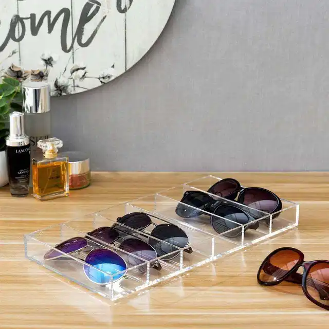 Clear Acrylic Sunglasses Tray Fashion Eyewear Display Rack White  Acrylic Sunglasses Storage Organizer