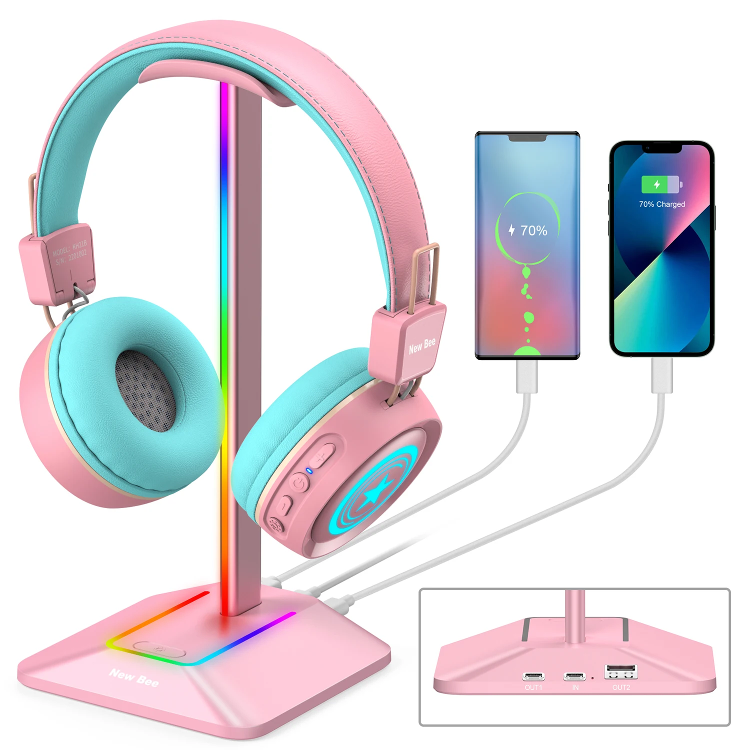 Wholesale New Bee Pink RGB Headphone Stand Gamer Holder Hanger