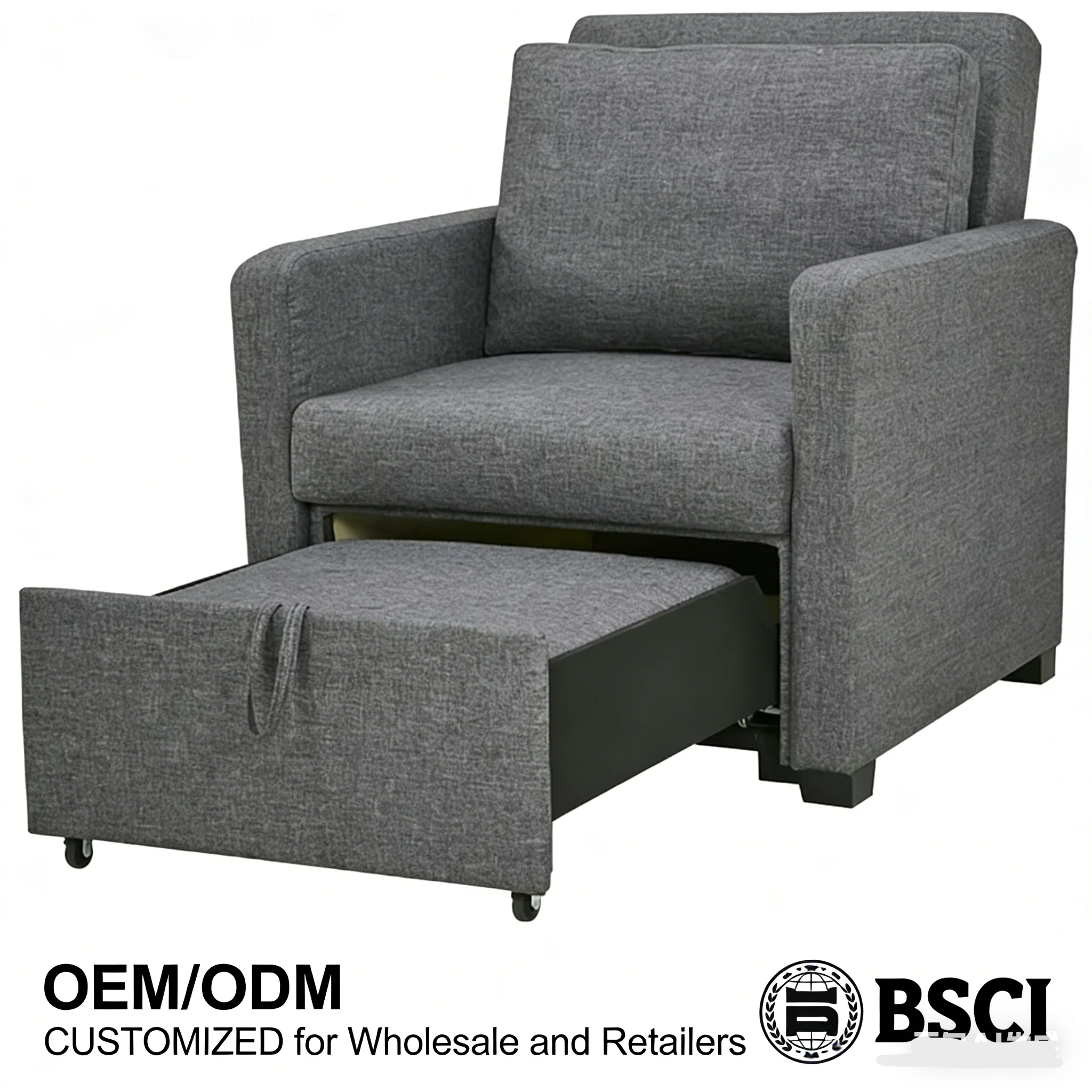 Grey Single One Seat Sofa Bed Comfortable Leisure Folding Fabric Armchair for Apartment Hotel Conveniently Extendable for Family