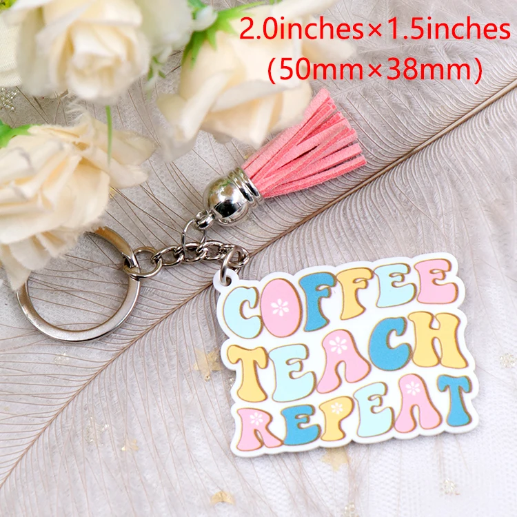 KHS212KH1127 Promotion 2023 New Coffee Teach Repeat Teacher's Day Gift Glitter Acrylic Keychain supplier