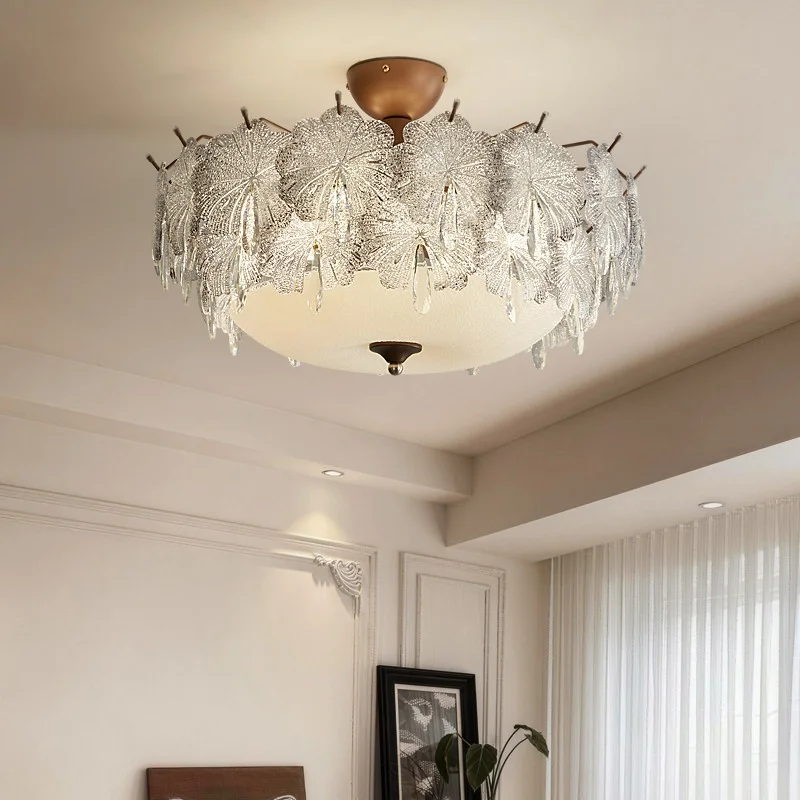Amerikanisch-retrofranzösische Luxus-Glasdeckenlampe mit LED und Eisenrahmen im Vintage-Stil für Wohnzimmer und Schlafzimmer, hochwertiges Design, 3 Jahre Garantie