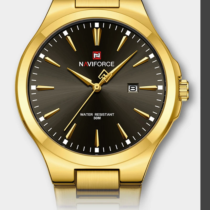 Luxury Gold Plated NAVIFORCE 9214 Stainless Steel Quartz Watch for