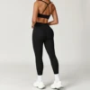 Set di leggings in vita a doppia linea con reggiseno nero V back