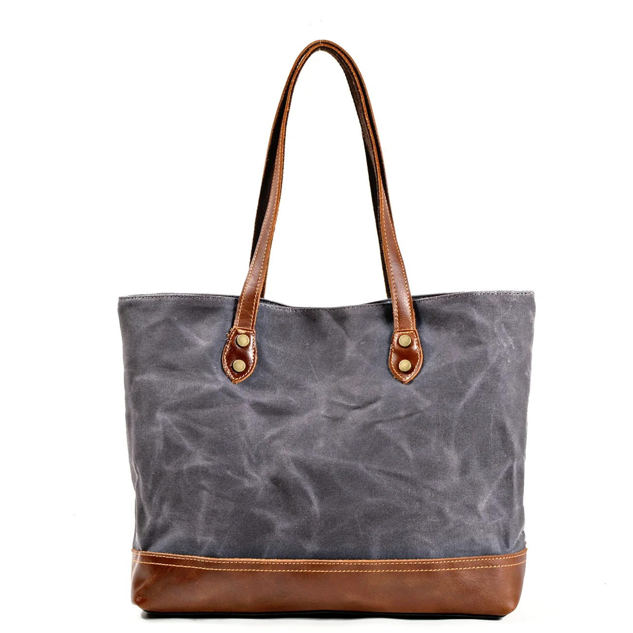 quality oil wax canvas stitching leather ladies and women casual Tote handbag wholesale