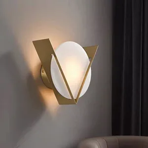 Nordic Simple Living Room Wall Lamp Spanish Natural Marble with Copper Material for Bedroom Bedside Background Wall