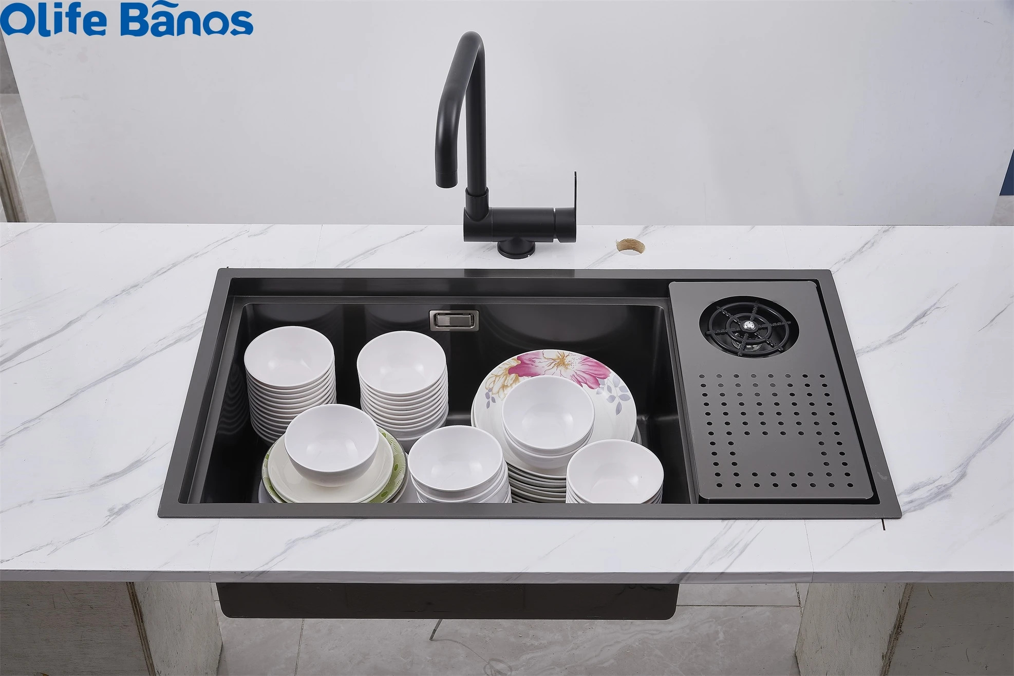 Olife Banos Hidden Kitchen Black Sink Bowl Bar Stainless Steel Balcony Sink Concealed Hidden Bar Sink With Cup Washer supplier