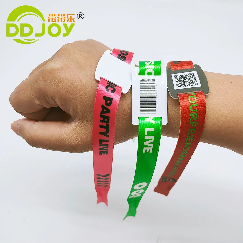 Disposable Custom Personalised Comfortable NFC Textile Bracelets Ribbon Fabric Festival Events RFID Woven Wristband