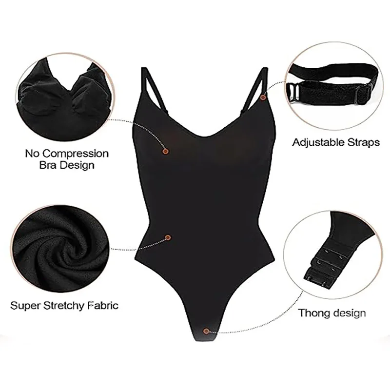 Knnited Sleeveless Bodysuit Firm Control Body Shaper Adjustable Spaghetti Strips Tops Thong