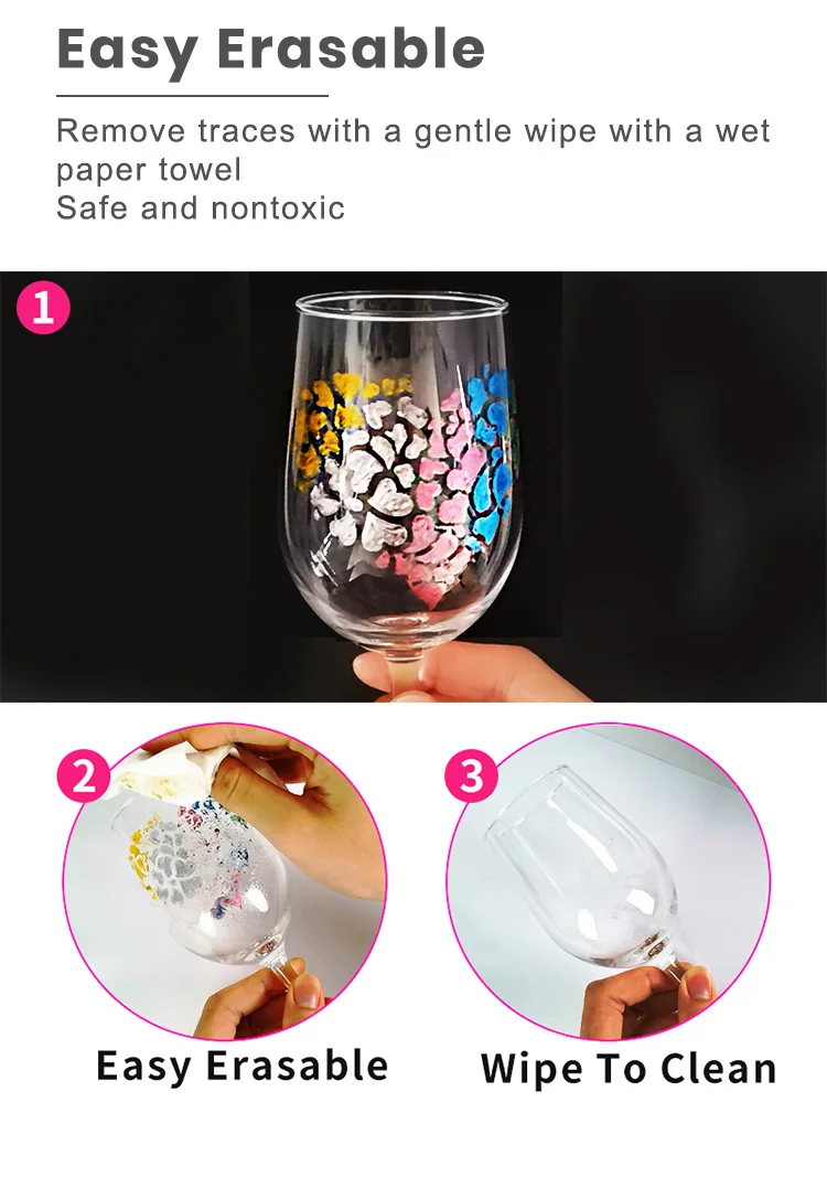 Wine Glass Markers - Erasable Safe Non-Toxic Washable Metallic Glass Pens