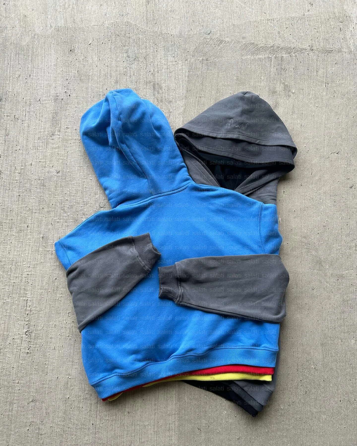 Custom Streetwear Hooded Sweatshirt Triple Multi 3 Layer Color Block Boxy Fit 500GSM Thick Plain Blank Embroidery Hoodie for Men gallery 4