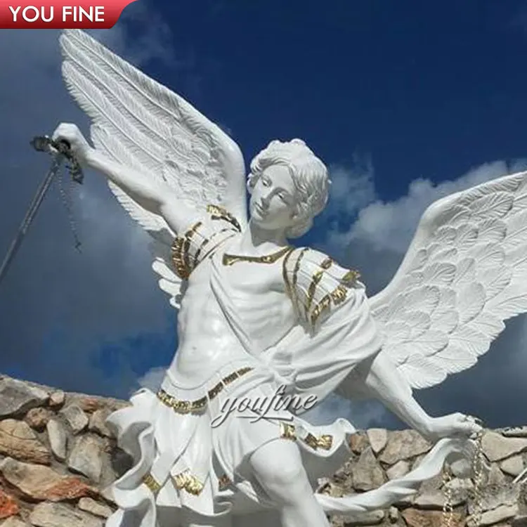 カスタム装飾エンジェル彫刻 セント・ミカエル像 - 手彫り大理石