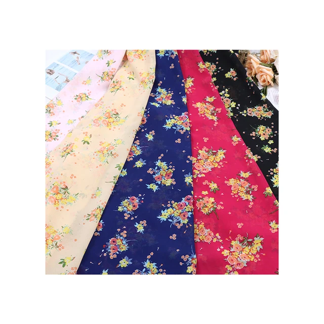 Summer flower print polyester fabric scarf with chiffon fabric breathable fashion not hot micro permeable cloth