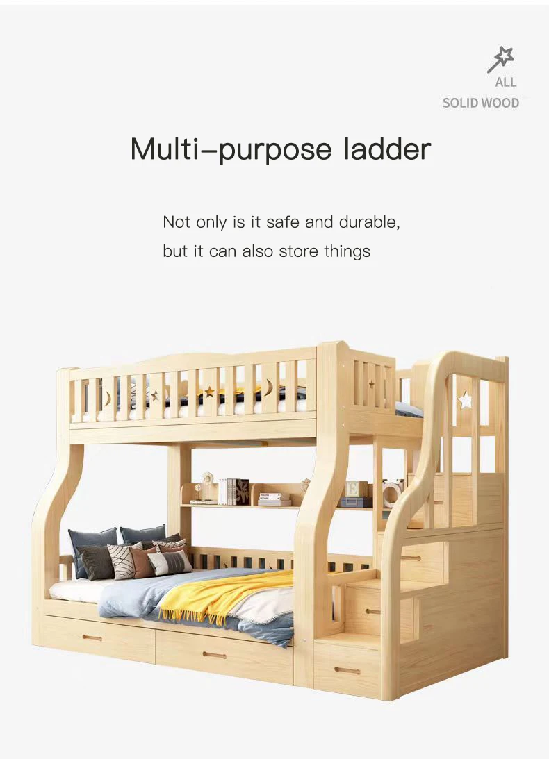 Children Kid Beds With Stairs Cheap And Durable Safely Solid Wood Bed