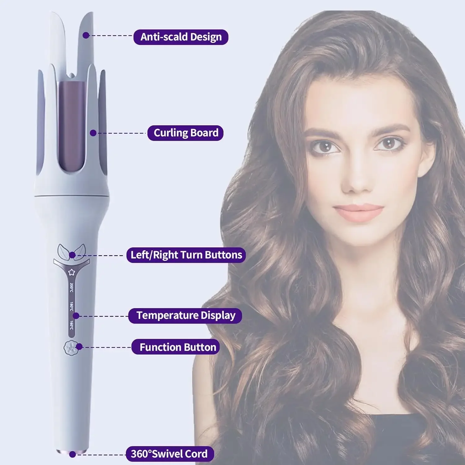 Easy Use 32mm Rotating Curler 30W Fast Heating 50 Million Negative Ion Curling Iron
