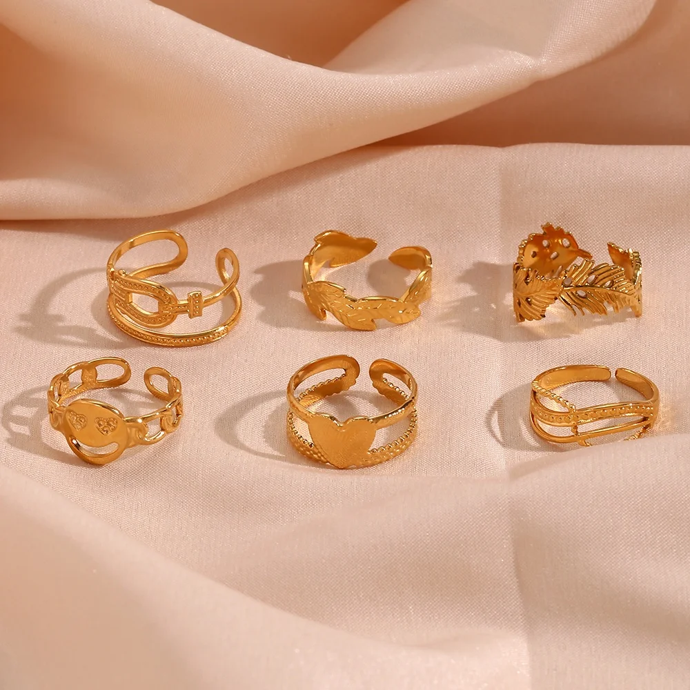 Romantic French Style Adjustable Ring Set 18k Gold Plated Stainless