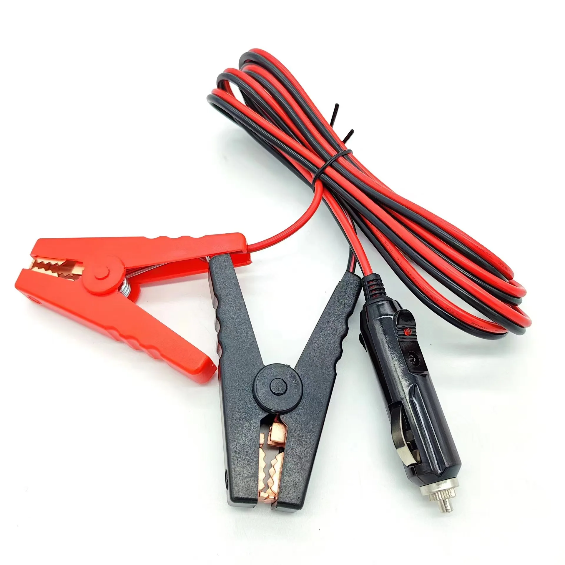 High-Power 12V-24V Cigarette Lighter Plug with Fish Clip Wire 12AWG Plastic Alligator Clip to Battery Start Clip Socket