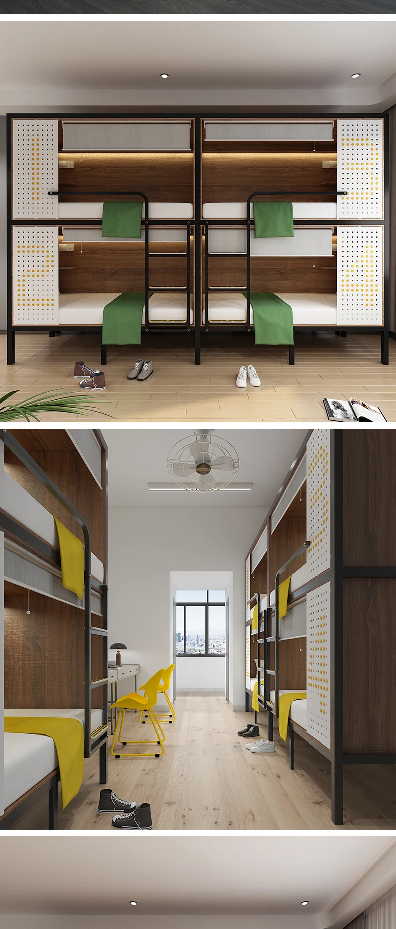 product free 3d design service modern metal frame bunk bed for hotel school apartment dormitory use adult student double bed-9