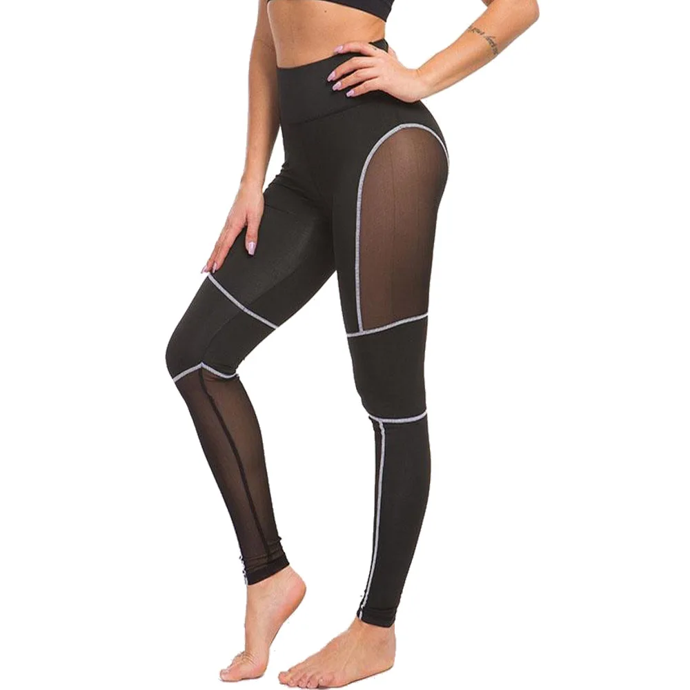 Women's High Waist Yoga Pants Mesh Non See-Through Fabric Barre Stirrup Leggings 