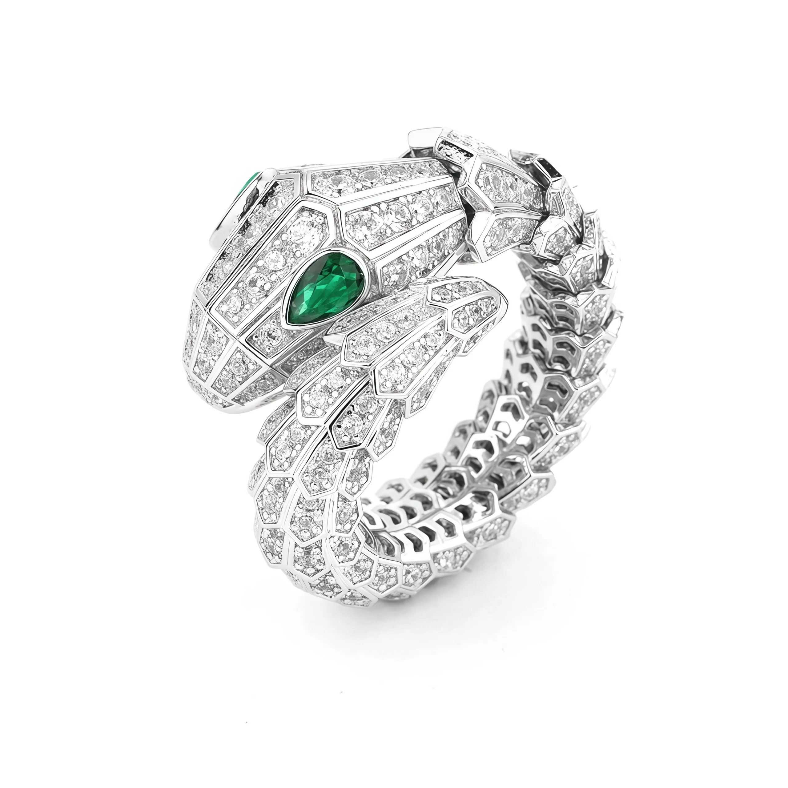 MUSHAN Jewelry Factory S925 Sterling Silver Ring Designer Musa Green Eye High Carbon Diamond Snake Shape Fine Rings for Women