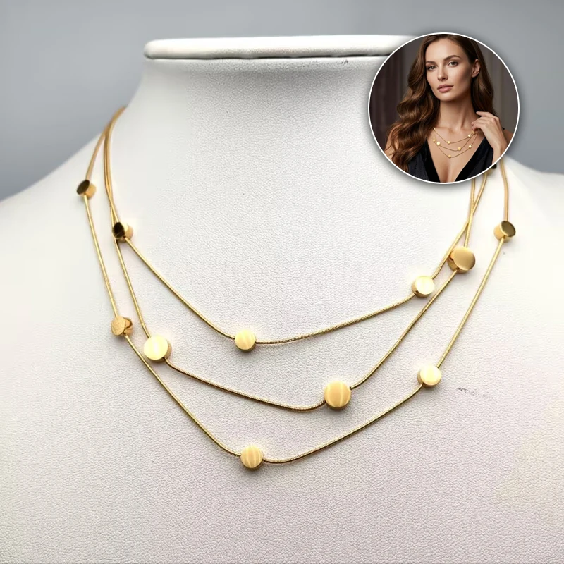 Triple Strand Stainless Steel Choker Necklace