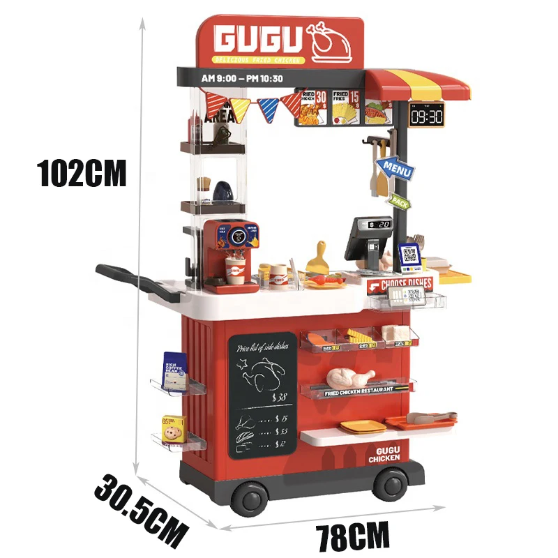 New Product Large Educational DIY Fast Food Truck Preschool Pretend Toys Set Kids Shopping Toys 102cm Fried Chicken Shop