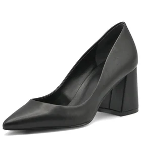 Chunky Block Simple Black High Heels Women's Court Shoes With Square Heel Big Size