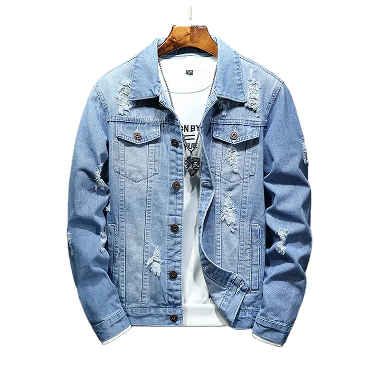 Blue Checkerboard Jacket For Men Fall Retro Trend Lapel Denim Jacket Ripped  Button Jean Jacket Outfit Coat Men Streetwear Jacket - AliExpress