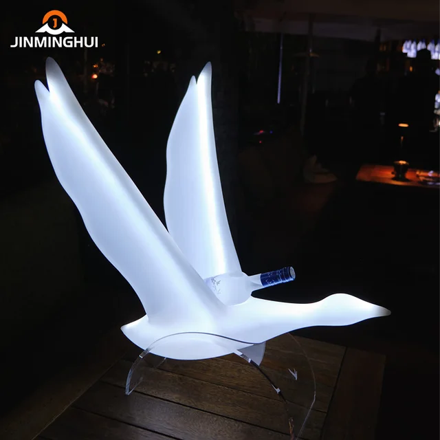 Custom Logo White Grey LED Glorifier Acrylic Bird Goose Shape Vodka Bottle Presenter for Advertising Party Display Racks