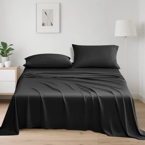 4-Piece Luxury Bamboo 100% Viscose Sheet Set Silky Modern Plain Style for Home or Hotel