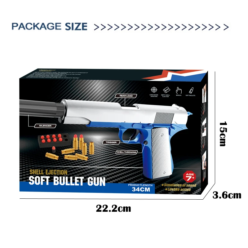 New Unisex Manual Loading Soft Bullet Toy Pistol Simulates Real Shell Ejection Shell-throwing Feature Safe Soft Bullets Toy Gun
