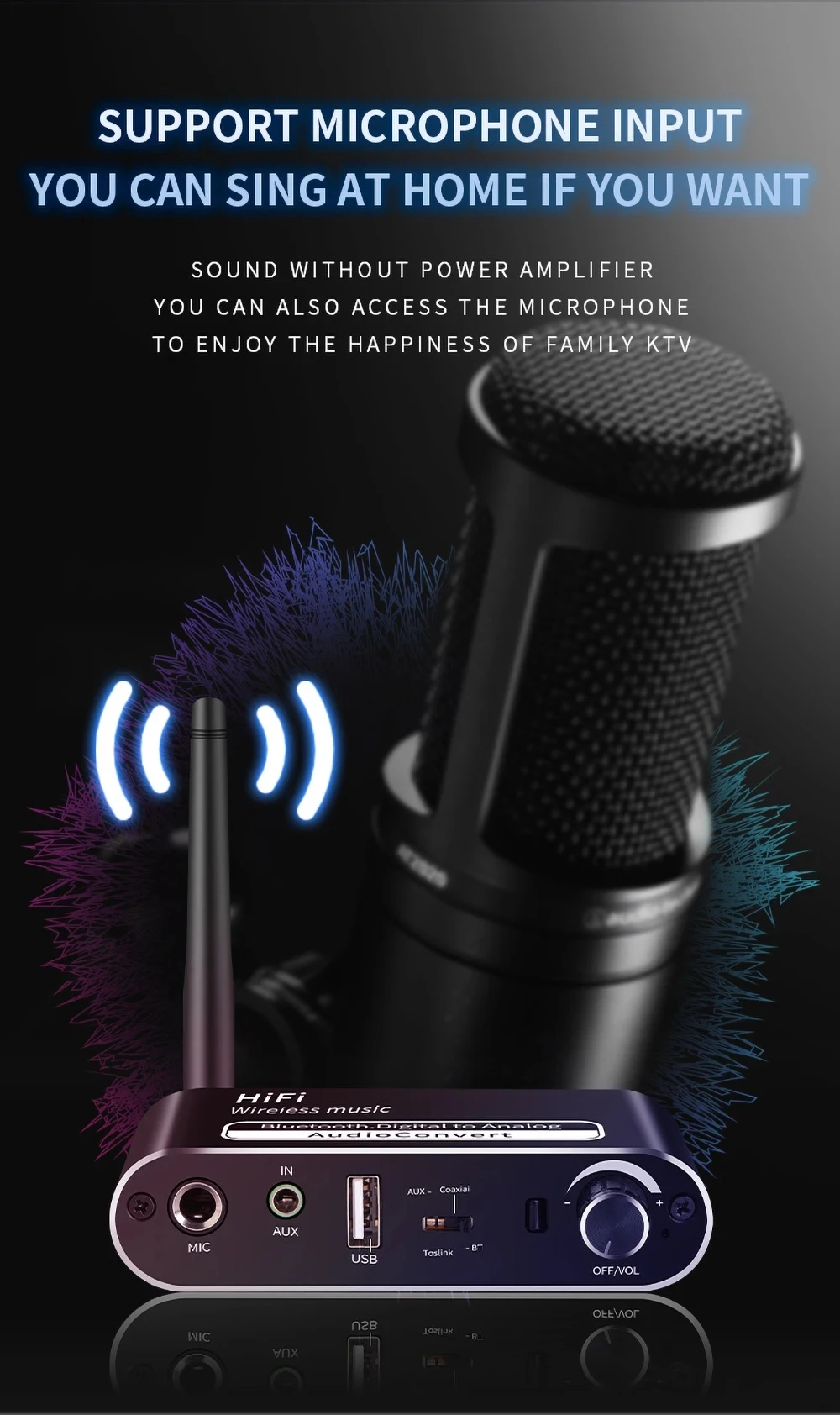 T02 Multifunction Home Audio DAC Bluetooth 5.1 Receiver Adapter With MIC Aux RCA Optical Coaxial Input Output